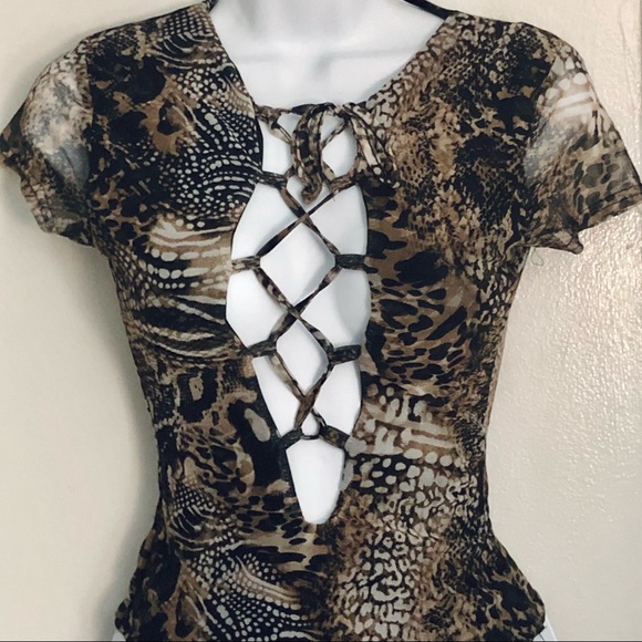 Animal Print Lace Up Bodysuit - Picture 2 of 3